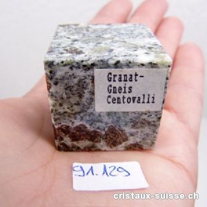 Grenat dans matrice de Gneiss Suisse, cube 3 x 3 cm. Pièce unique