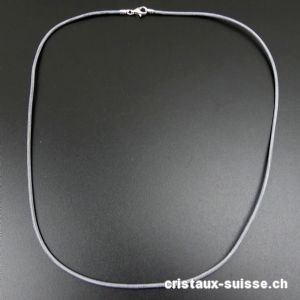 Collier cuir gris / fermoir argent 925. L. 45 cm