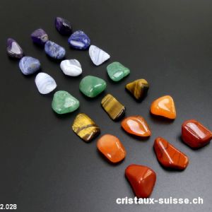 Kit Chakras avec 7 cristaux et plateau en verre Fleur de Vie 9 cm