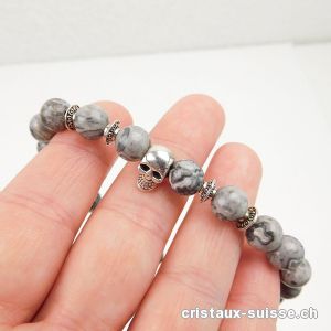 Bracelet CRÂNE Agate Crazy Lace grise 8 mm / 21 cm