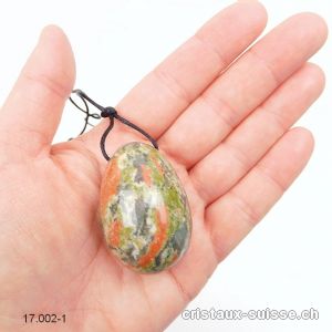 1 Oeuf YONI Unakite - Epidote 4,5 x 3 cm. Taille L, Percé. Pièce unique