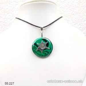 Collier Malachite donut 3 cm et Support SOLEIL en argent 925. Pièce unique