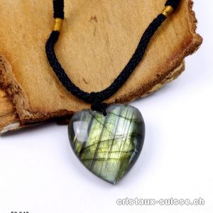 Labradorite coeur percé avec cordon réglable en tissu. Pièce unique