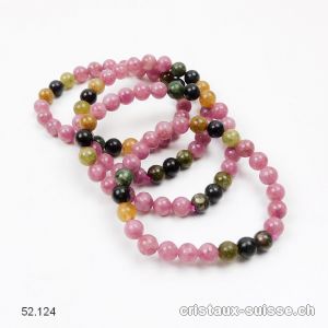 Bracelet Tourmalines toutes couleurs 7-7,5 mm / 17,5-18 cm. Taille SM