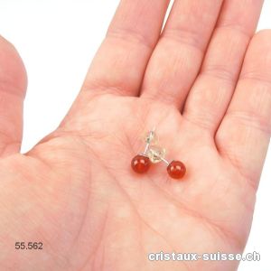 Clous d'oreilles Cornaline, boule 6 mm en argent 925