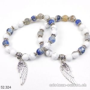 Bracelet Magnésite, Sodalite, Agate - Aile d'Ange 8 mm / 19 cm. Taille M-L