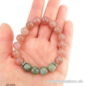 Bracelet Quartz Fraise - Labradorite 10 mm / 18,5 cm. Taille M