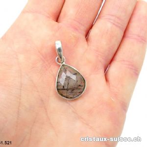 Pendentif Tourmaline - Quartz facetté en argent 925. Pièce unique