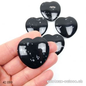 Coeur Obsidienne Flocons de Neige plat 3,5 cm