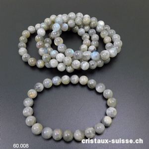 Bracelet Labradorite claire 8,5 mm, élastique 18,5 cm