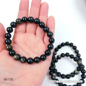 Bracelet Obsidienne dorée 10 mm / 21 cm. Taille L