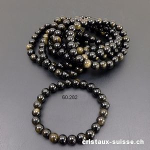 Bracelet Obsidienne dorée 8 mm / 21 cm. Taille L