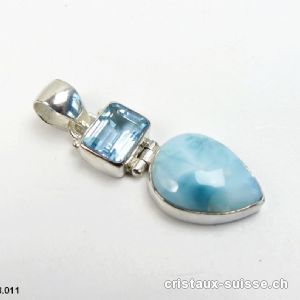 Pendentif Larimar et Topaze bleue en argent 925. Pièce unique