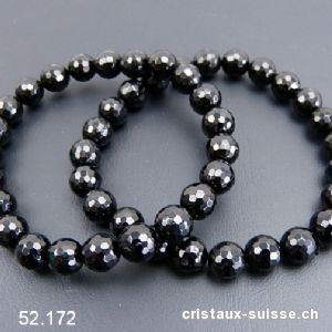 Bracelet Tourmaline noire FACETTÉE 8 mm, élastique 18,5 cm