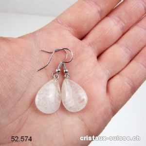 Boucles d'oreilles Goutte Cristal de Roche - Quartz blanc 2 cm. Offre Spéciale