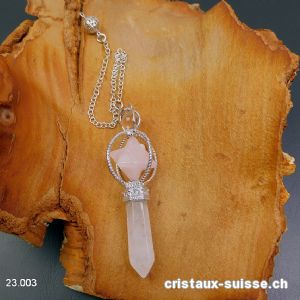 Pendule Cristal de Roche et Merkaba Quartz rose, env. 6,5 cm