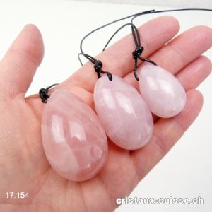 Lot 3 Oeufs YONI Quartz rose, Percés. Offre Spéciale