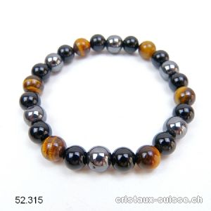 Bracelet Oeil de Tigre-Hématite-Obsidienne 7-8 mm/21 cm. Offre Spéciale