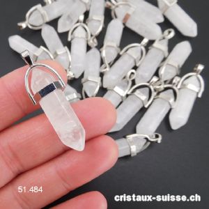 Pendentif Cristal de Roche Pointe biterminée en métal. OFFRE SPECIALE