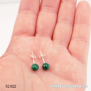 Clous d'oreilles Malachite, boule 6 mm en argent 925