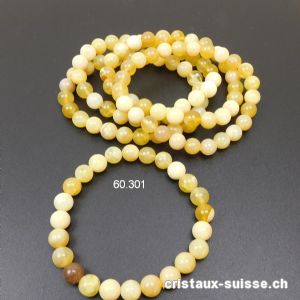 Bracelet Opale naturelle jaune 8 mm, élastique 18,5 cm