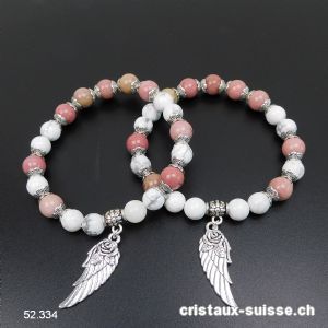 Bracelet Magnésite, Rhodonite - Aile d'Ange 8 mm / 19 cm. Taille M-L