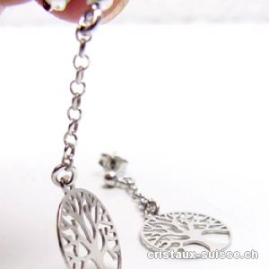 Boucles d'oreilles Arbre de Vie en argent 925 rhodié, Paire