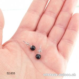 Clous d'oreille Schungite, boule 5 - 6 mm en argent 925 Rhodié. Offre Spéciale