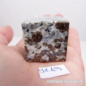 Grenat dans matrice de Gneiss Suisse, cube 3 x 3 cm. Pièce unique