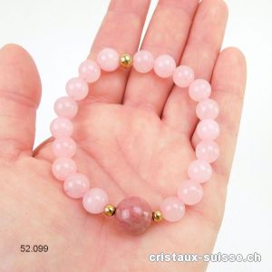 Bracelet Quartz rose - Rhodonite 8,5 mm / 18 cm. Taille M