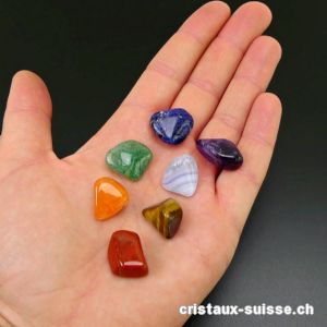 Kit Chakras avec 7 cristaux et plateau en verre Fleur de Vie 9 cm