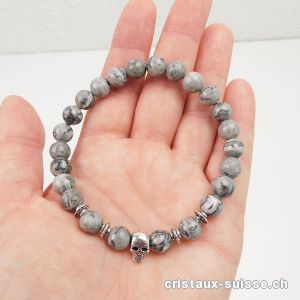 Bracelet CRÂNE Agate Crazy Lace grise 8 mm / 21 cm