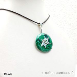 Collier Malachite donut 3 cm et Support SOLEIL en argent 925. Pièce unique