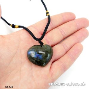 Labradorite coeur percé avec cordon réglable en tissu. Pièce unique