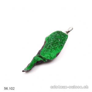 Pendentif Grenat Uvarovite cristallisé, boucle argent 925. Pièce unique