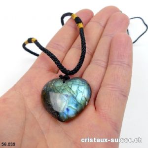 Labradorite coeur percé avec cordon réglable en tissu. Pièce unique