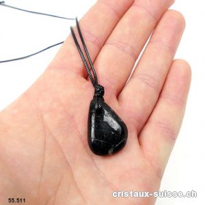 Tourmaline noire, goutte percée 2 à 3 cm, avec cordon leder-look