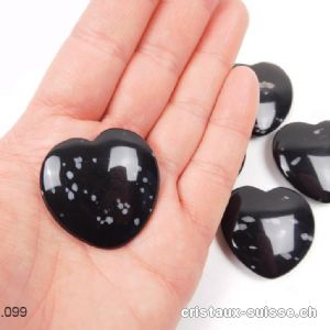 Coeur Obsidienne Flocons de Neige plat 3,5 cm