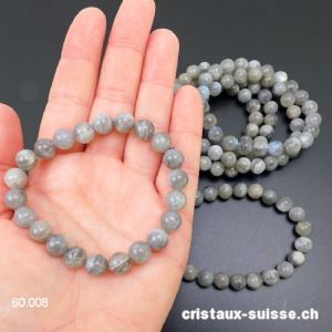 Bracelet Labradorite claire 8,5 mm, élastique 18,5 cm