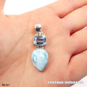 Pendentif Larimar et Topaze bleue en argent 925. Pièce unique