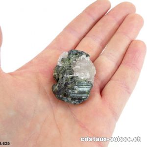 Tourmaline verte cristallisée Quartz. Pièce unique