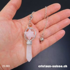 Pendule Cristal de Roche et Merkaba Quartz rose, env. 6,5 cm