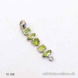 Pendentif Péridot - Olivine facetté en argent 925 platiné