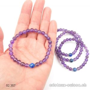 Bracelet Améthyste - Cyanite bleue 6 mm / 18,5 cm