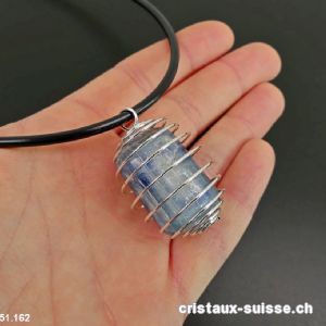 Pendentif Cyanite Spirale métal et collier caoutchouc