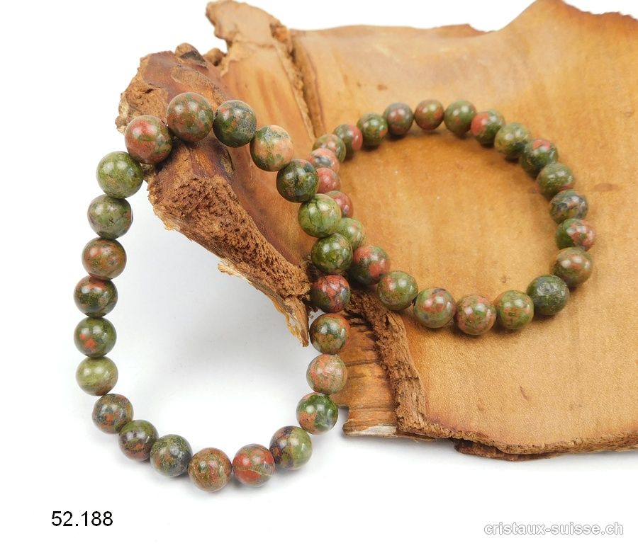 Bracelet Unakite - épidote 8 - 9 mm / 18,5 cm. Taille M