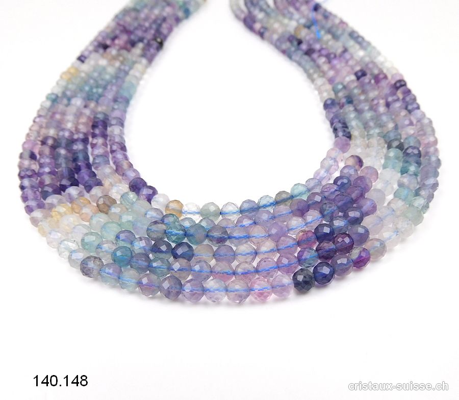 Rang Fluorite multicolore FACETTÉ 4 mm / 39 cm, env. 98 perles