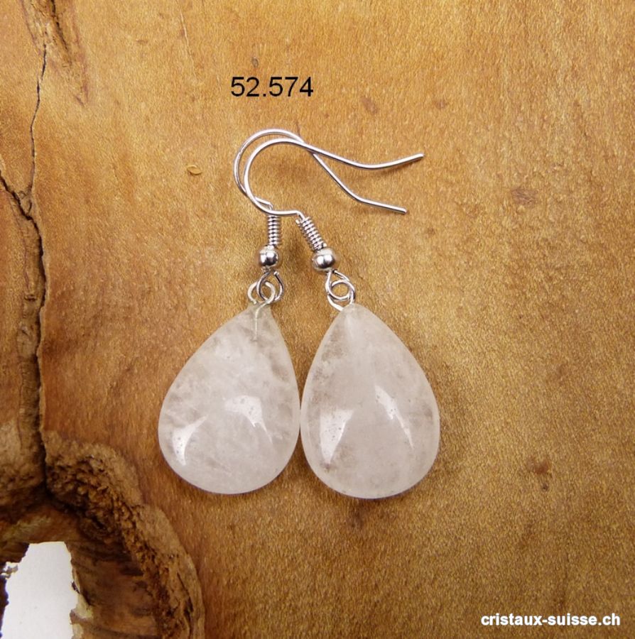 Boucles d'oreilles Goutte Cristal de Roche - Quartz blanc 2 cm. Offre Spéciale