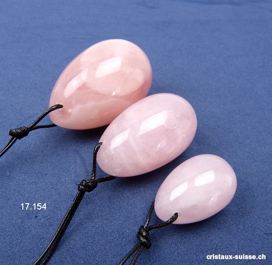 Lot 3 Oeufs YONI Quartz rose, Percés. Offre Spéciale