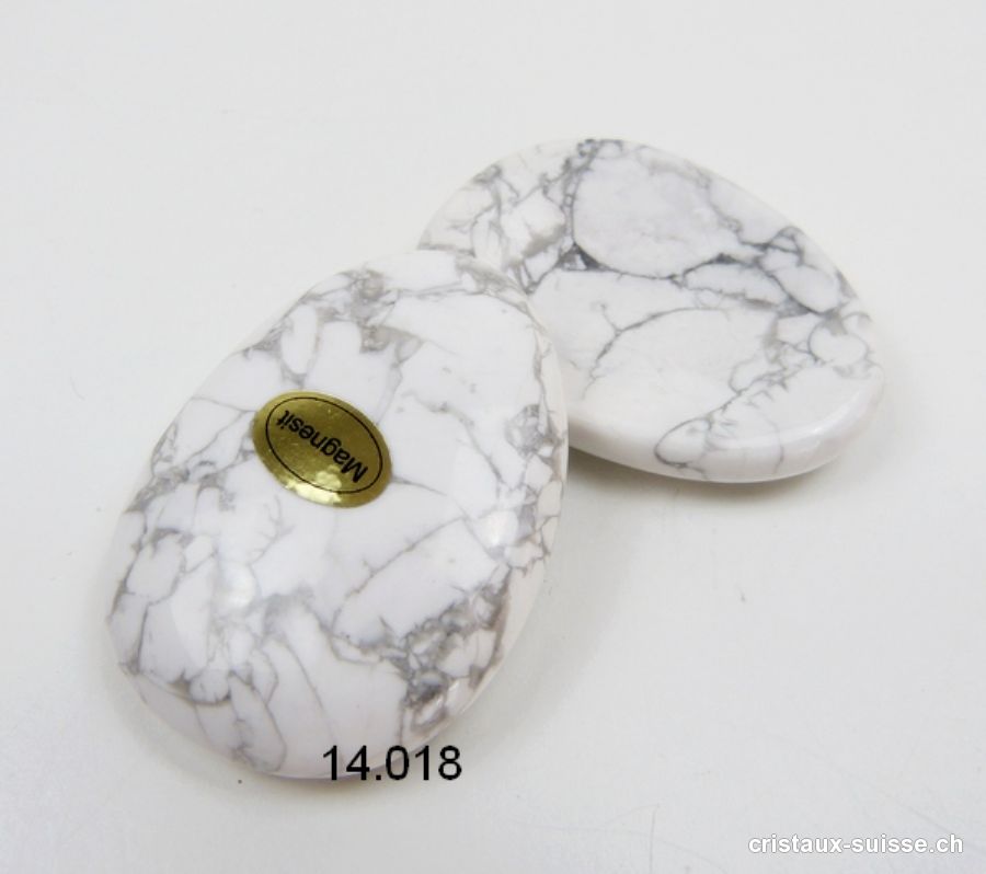Magnésite - Howlite pierre anti-stress incurvée. Env. 5 x 3,5 cm